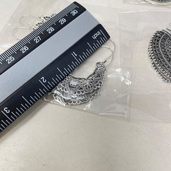 5 Pairs Filigree Hoop Earrings Boho Mandala Bollywood Goddess Silver-Tone‎ - Picture 5 of 10